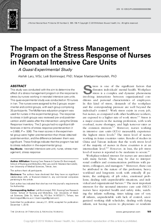 (PDF) The Impact of a Stress Management Program on the Stress Response ...