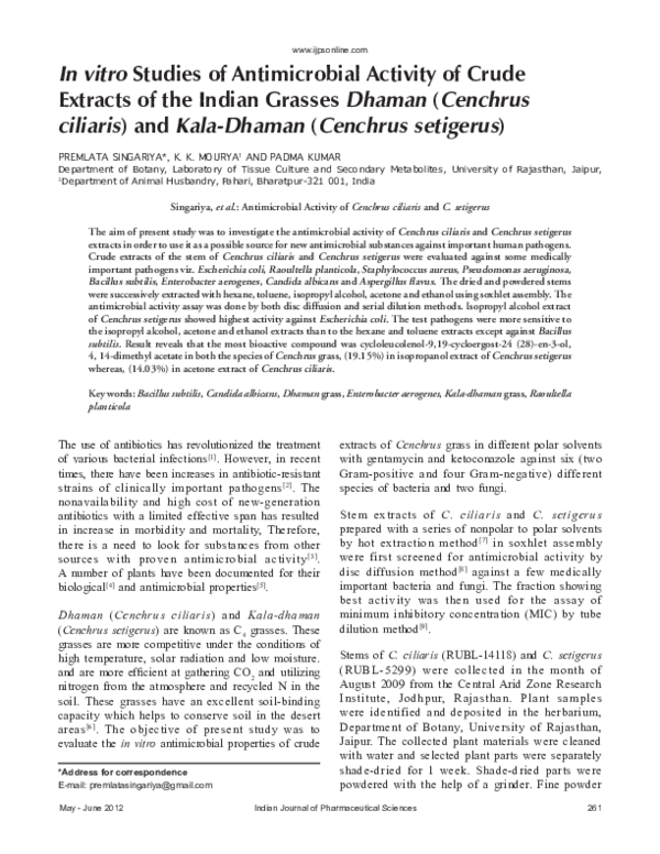 (PDF) In vitro studies of antimicrobial activity of crude extracts of ...