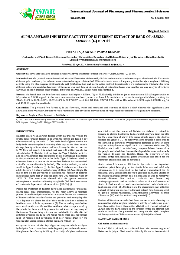(PDF) Alpha Amylase Inhibitory Activity of Different Extract of Bark of ...