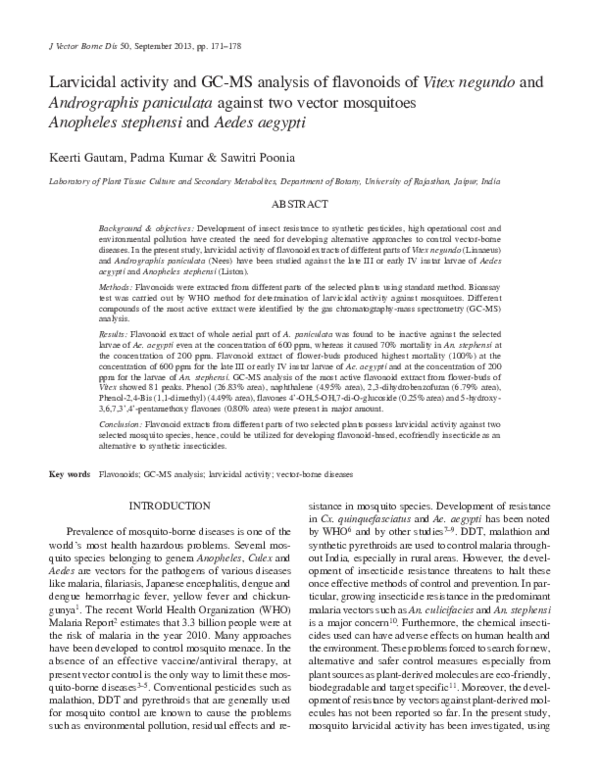 (PDF) Larvicidal activity and GCMS analysis of flavonoids of Vitex
