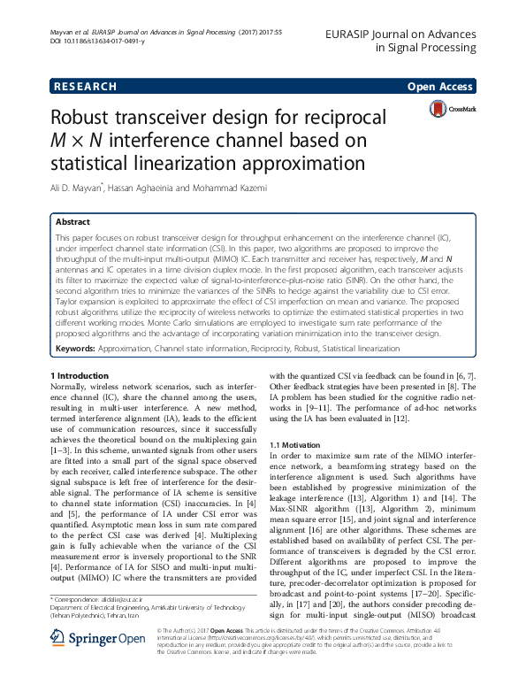 (PDF) Robust transceiver design for reciprocal M × N interference ...