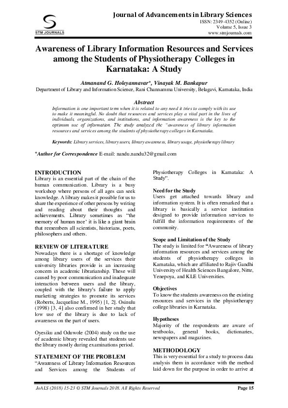 (PDF) Awareness of Library Information Resources and Services among the ...