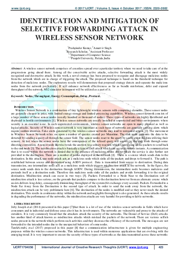 (PDF) Identification and Mitigation of Selective Forwarding Attack in ...