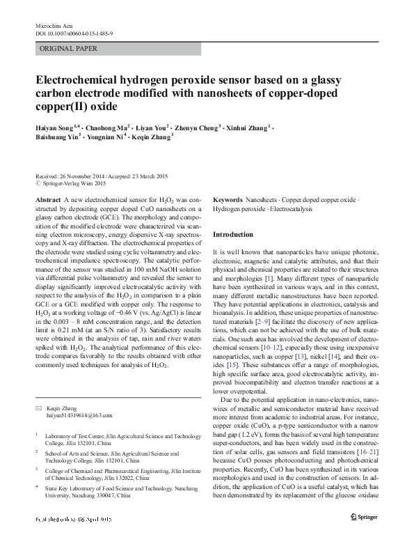 (PDF) Electrochemical hydrogen peroxide sensor based on cobalt ...