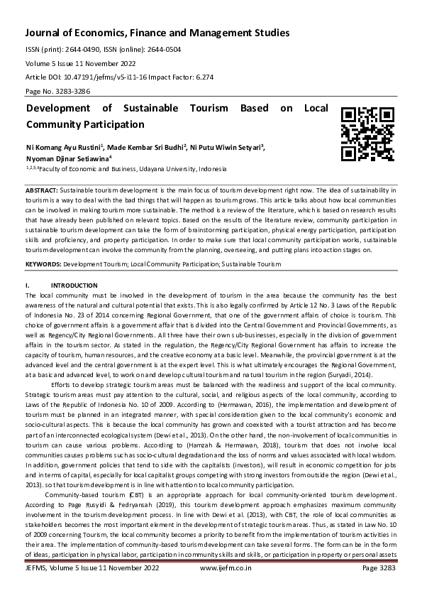 (PDF) Development of Sustainable Tourism Based on Local Community ...