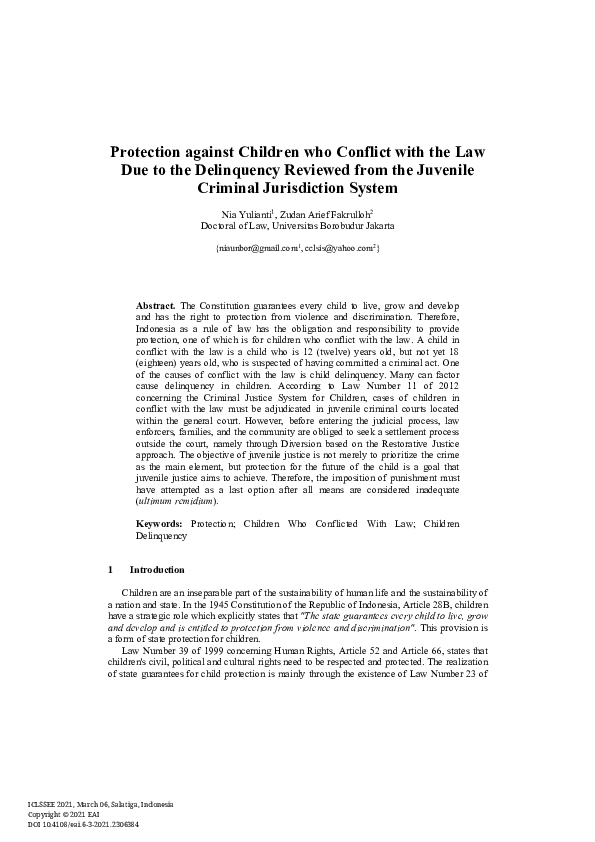 (PDF) Protection against Children who Conflict with the Law Due to the ...