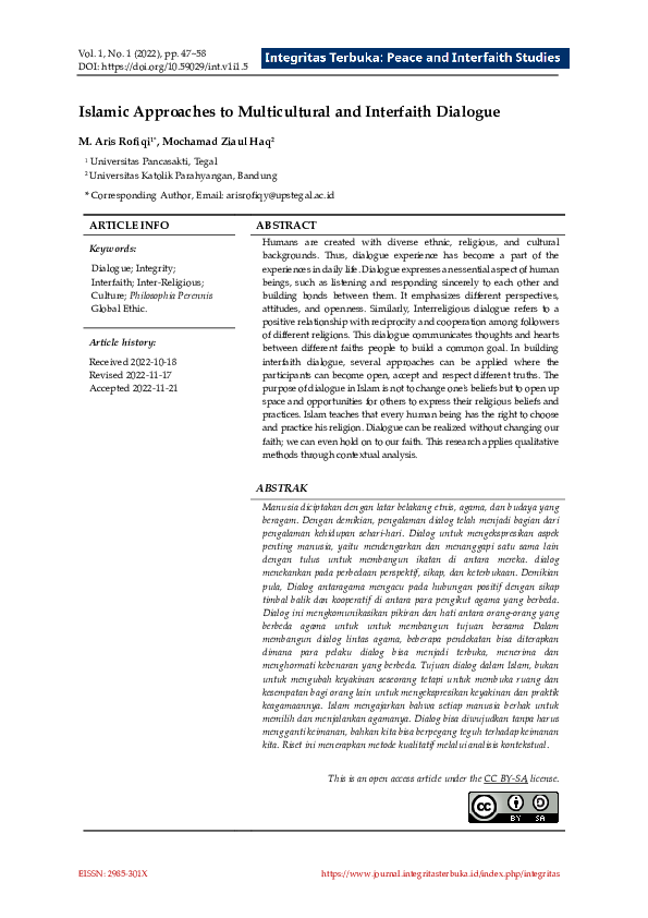 (PDF) Islamic Approaches in Multicultural and Interfaith Dialogue