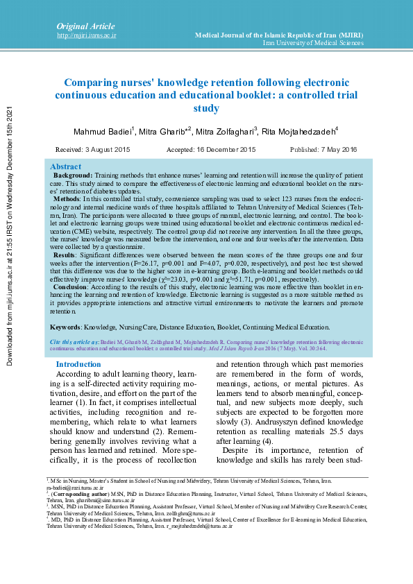 (PDF) Comparing nurses' knowledge retention following electronic ...