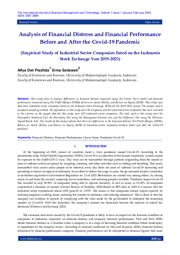 (PDF) Analysis of Financial Distress and Financial Performance Before ...
