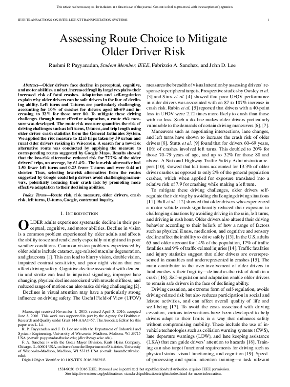 (PDF) Assessing Route Choice to Mitigate Older Driver Risk