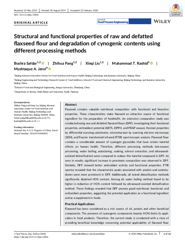 (PDF) Structural and functional properties of raw and defatted flaxseed ...