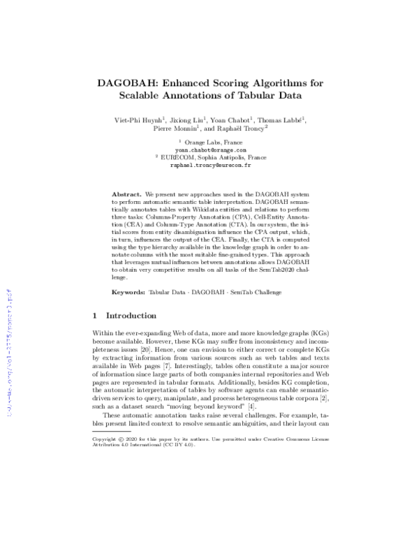 (PDF) DAGOBAH: Enhanced Scoring Algorithms for Scalable Annotations of ...