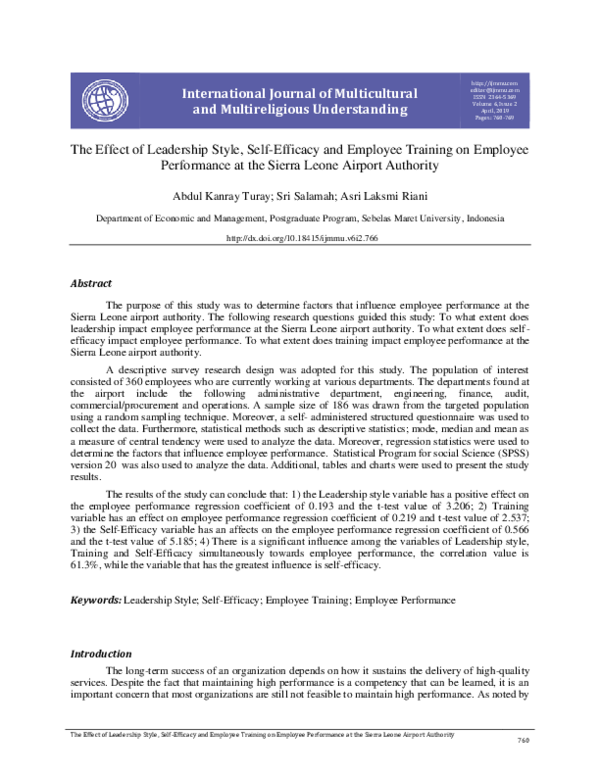 (PDF) The Effect of Leadership Style, Self-Efficacy and Employee ...