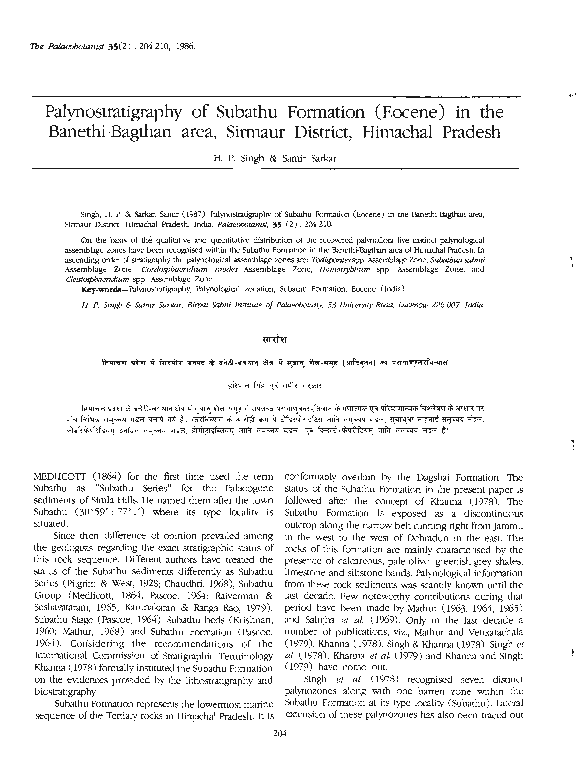 (PDF) Palynostratigraphy of Subathu Formation (Eocene) in the Banethi ...