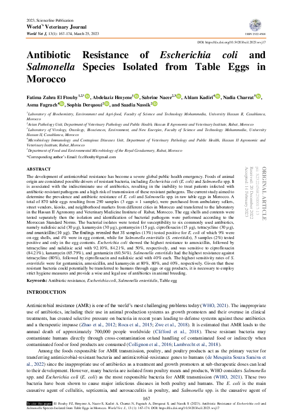 (PDF) Antibiotic Resistance of Escherichia coli and Salmonella Species ...