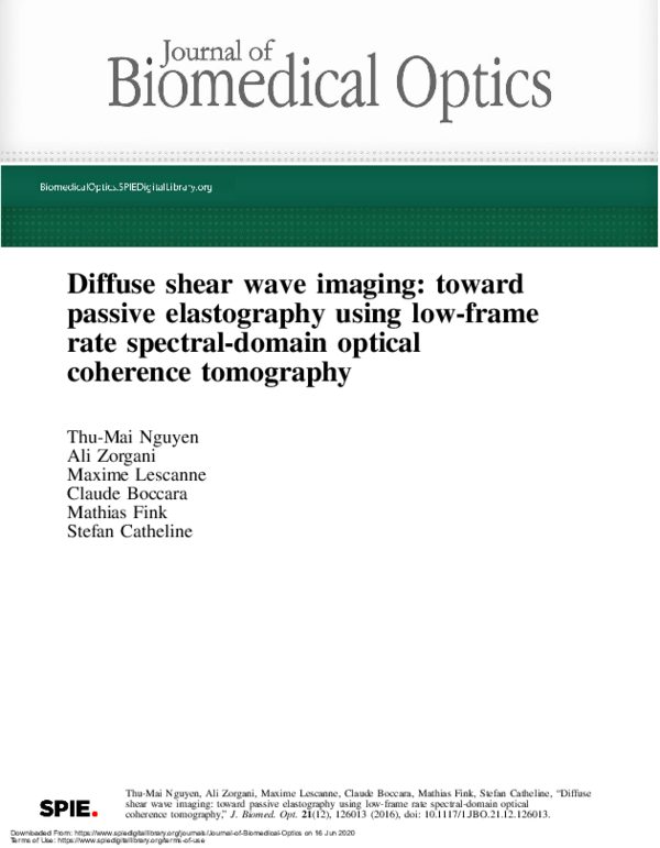 (PDF) Diffuse shear wave imaging: toward passive elastography using low ...