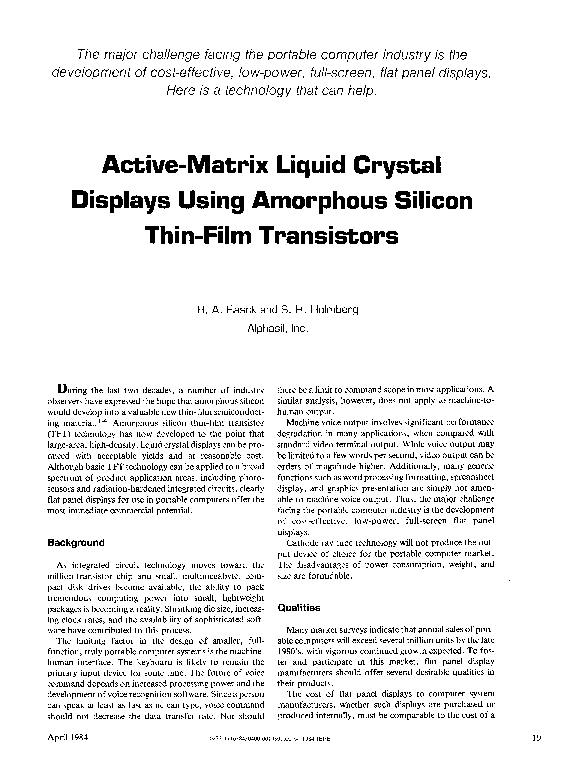 (PDF) ActiveMatrix Liquid Crystal Displays Using Amorphous Silicon