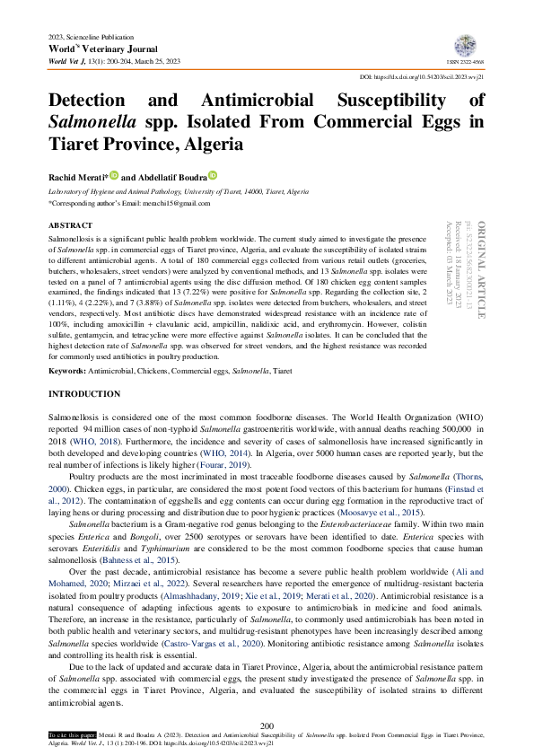 (PDF) Detection and Antimicrobial Susceptibility of Salmonella spp ...