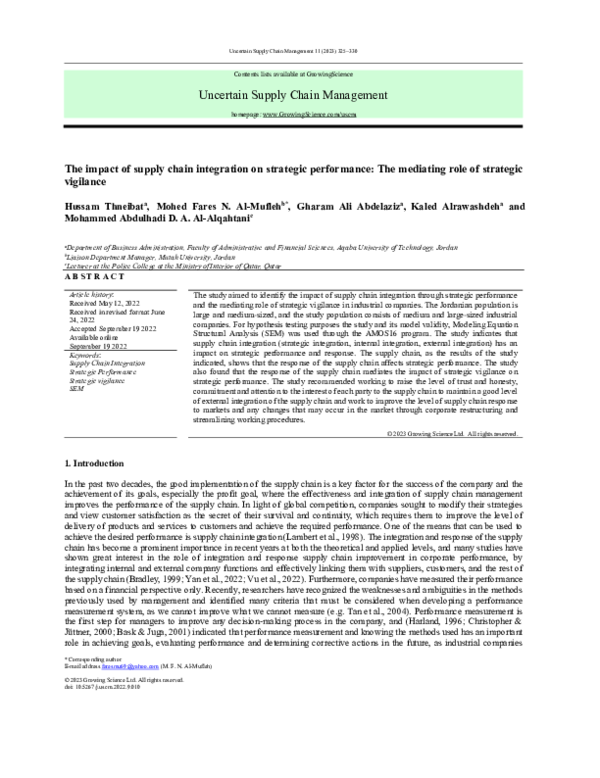 (PDF) The impact of supply chain integration on strategic performance ...