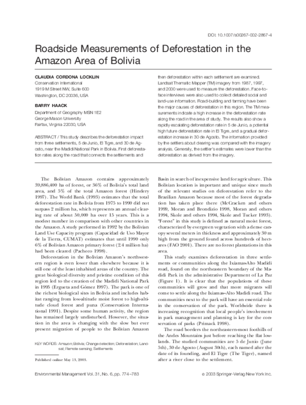 (PDF) Roadside Measurements of Deforestation in the Amazon Area of Bolivia