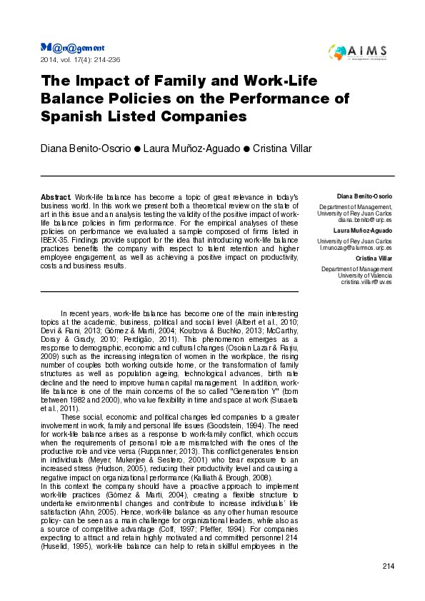 (PDF) The Impact of Family and Work-Life Balance Policies on the ...