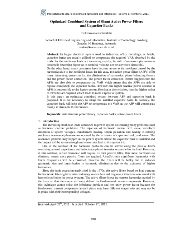 (PDF) Optimized Combined System of Shunt Active Power Filters and ...