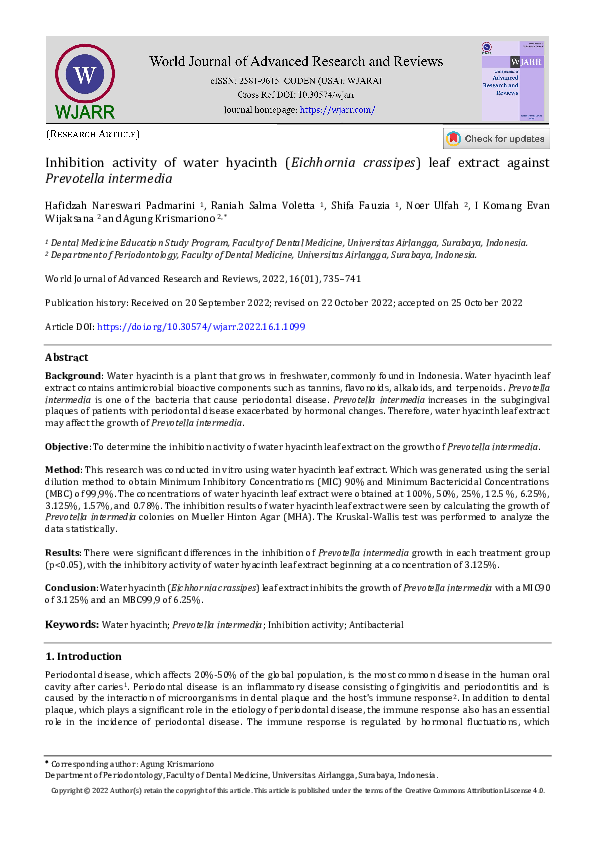 (PDF) Inhibition activity of water hyacinth (Eichhornia crassipes) leaf ...