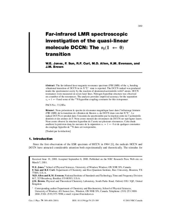 (PDF) Far-infrared LMR spectroscopic investigation of the quasi-linear ...