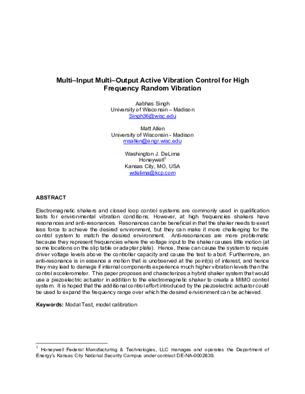 (PDF) Multi–input Multi–output Active Vibration Control for High ...