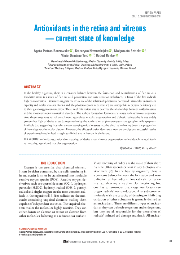 (PDF) Antioxidants in the retina and vitreous — current state of knowledge