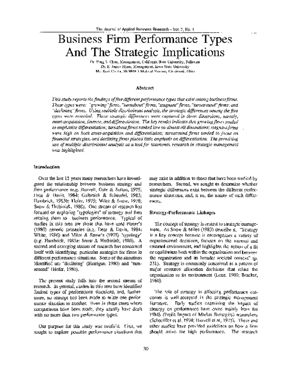 (PDF) Business Firm Performance Types And The Strategic Implications