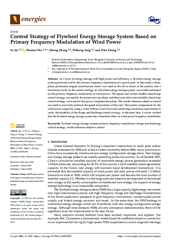 (PDF) Control Strategy of Flywheel Energy Storage System Based on