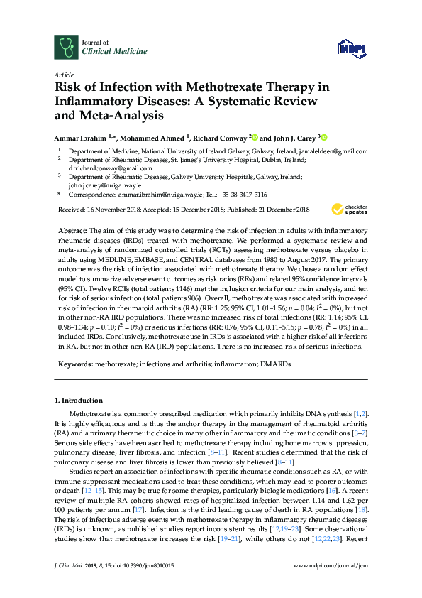 (PDF) Risk of Infection with Methotrexate Therapy in Inflammatory ...