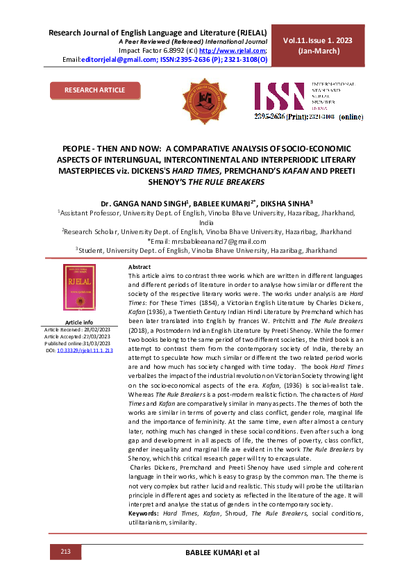 (PDF) PEOPLE -THEN AND NOW: A COMPARATIVE ANALYSIS OF SOCIO-ECONOMIC ...