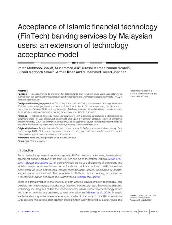 (PDF) Acceptance of Islamic financial technology (FinTech) banking ...