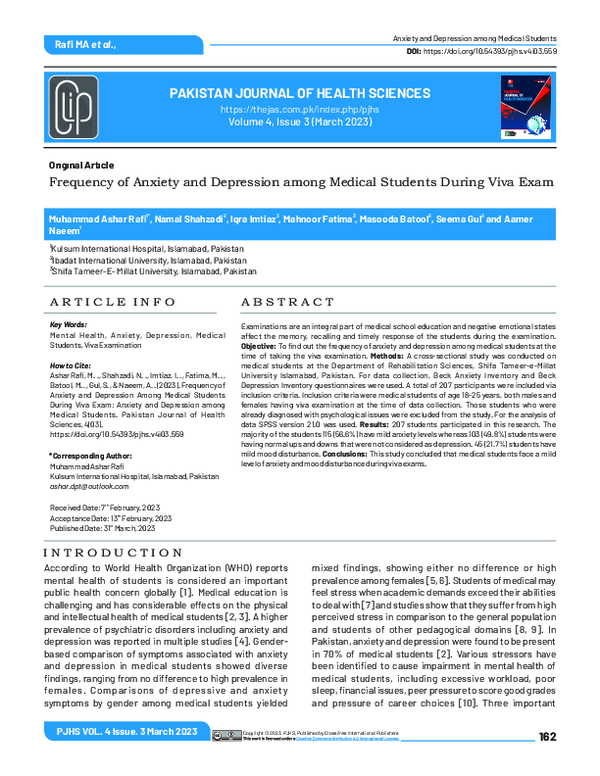 (PDF) Frequency of Anxiety and Depression Among Medical Students During ...