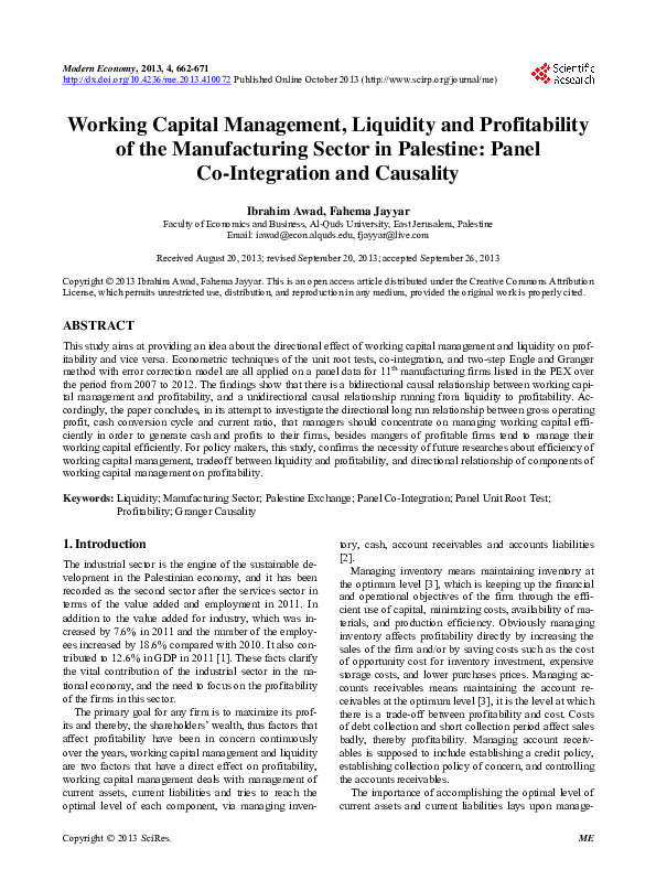(PDF) Working Capital Management, Liquidity and Profitability of the ...