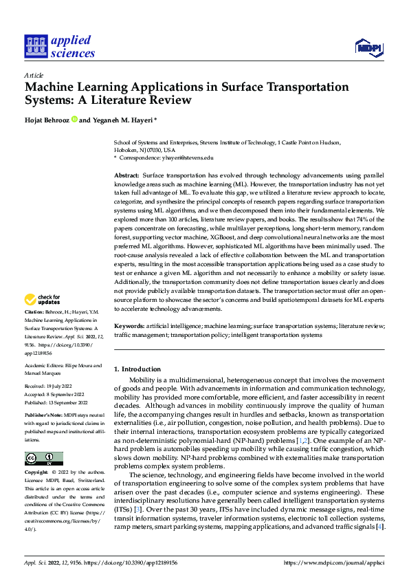(PDF) Machine Learning Applications in Surface Transportation Systems ...