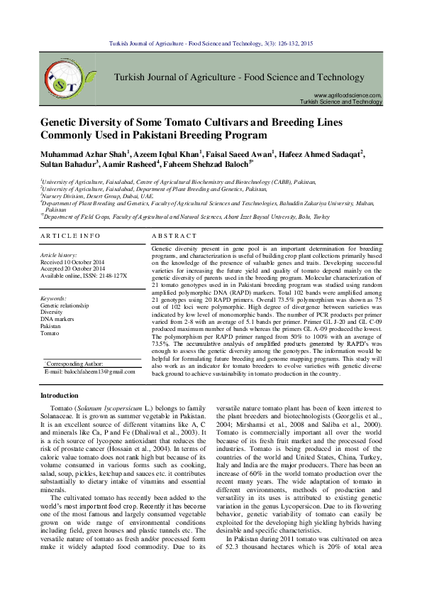 (PDF) Genetic Diversity of Some Tomato Cultivars and Breeding Lines ...