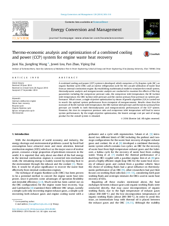 (PDF) Thermo-economic analysis and optimization of a combined cooling ...