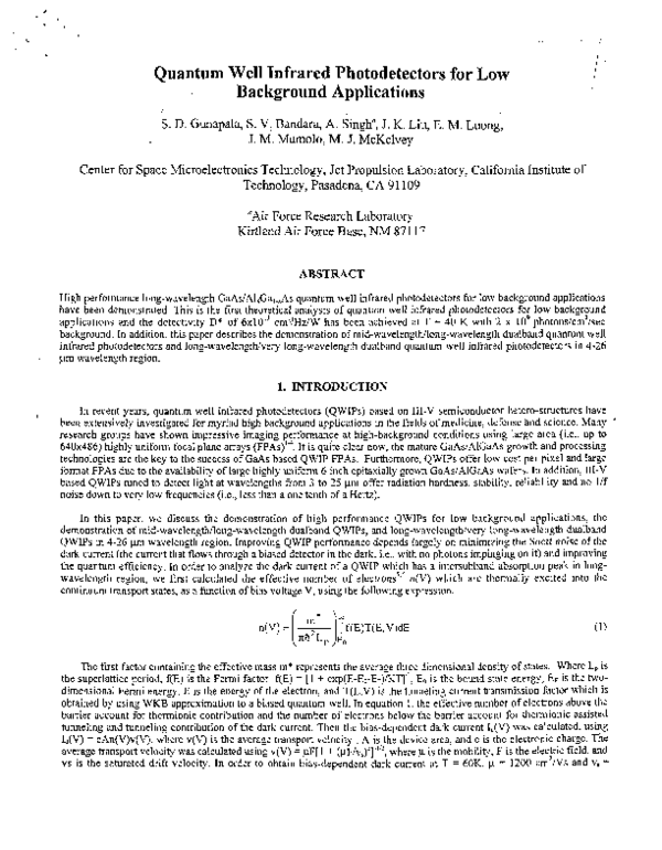 (PDF) Quantum well infrared photodetectors for low background applications