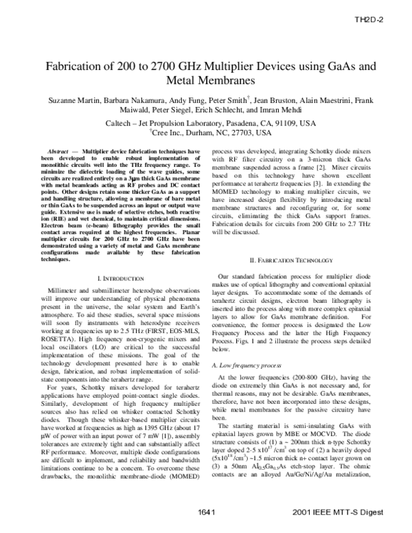 (PDF) Fabrication of 200 to 2700 GHz multiplier devices using GaAs and ...