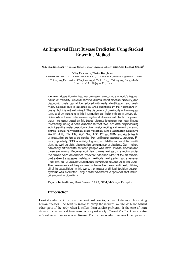 (PDF) An Improved Heart Disease Prediction Using Stacked Ensemble Method