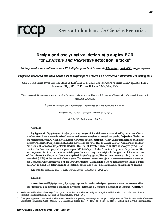 (PDF) Design and analytical validation of a duplex PCR for Ehrlichia ...