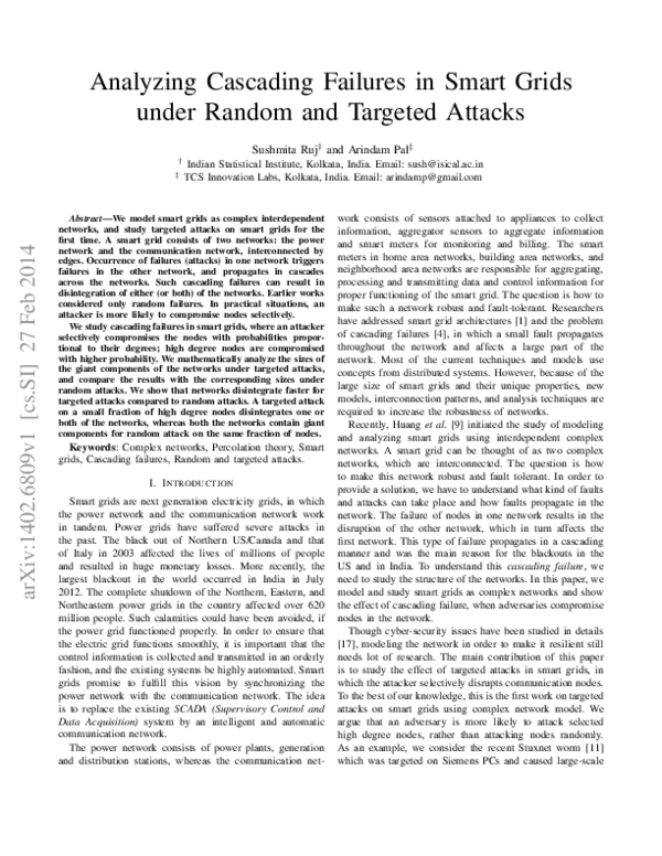 (PDF) Analyzing Cascading Failures in Smart Grids under Random and ...