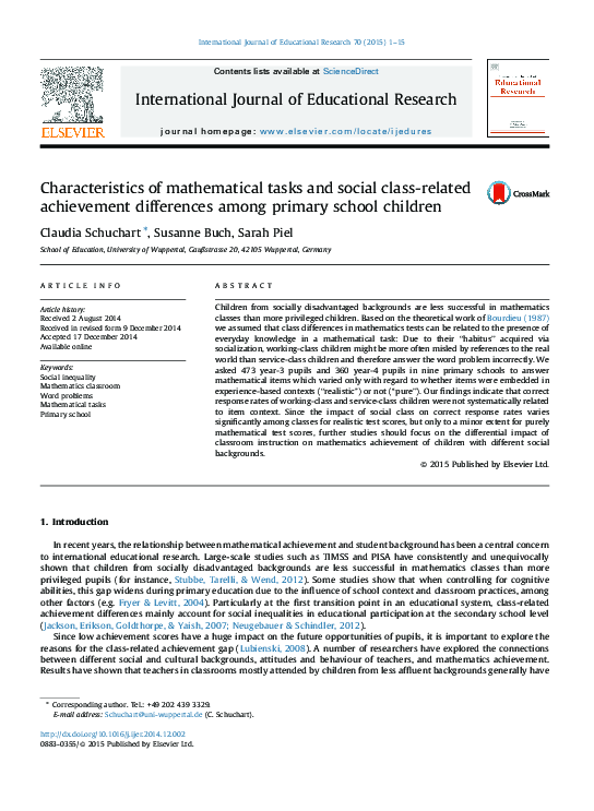 (PDF) Characteristics of mathematical tasks and social class-related ...