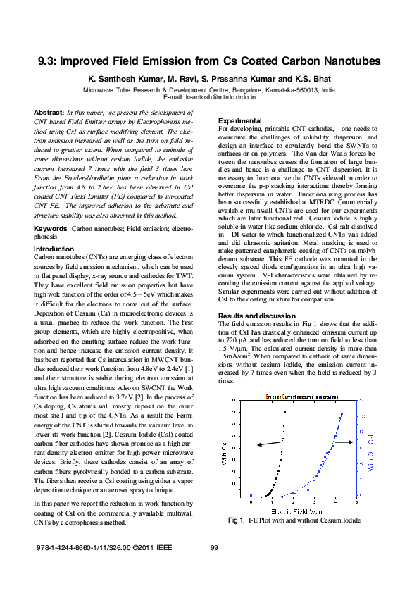 (PDF) Improved field emission from Cs coated carbon nanotubes