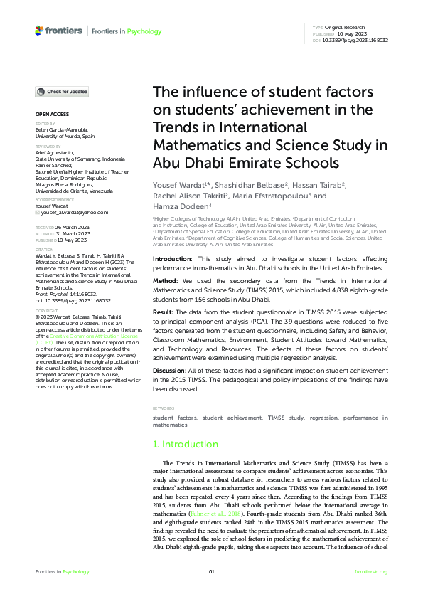 (PDF) The influence of student factors on students' achievement in the ...