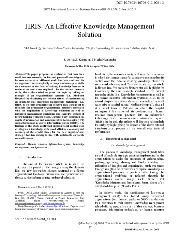 (PDF) HRIS- An Effective Knowledge Management Solution