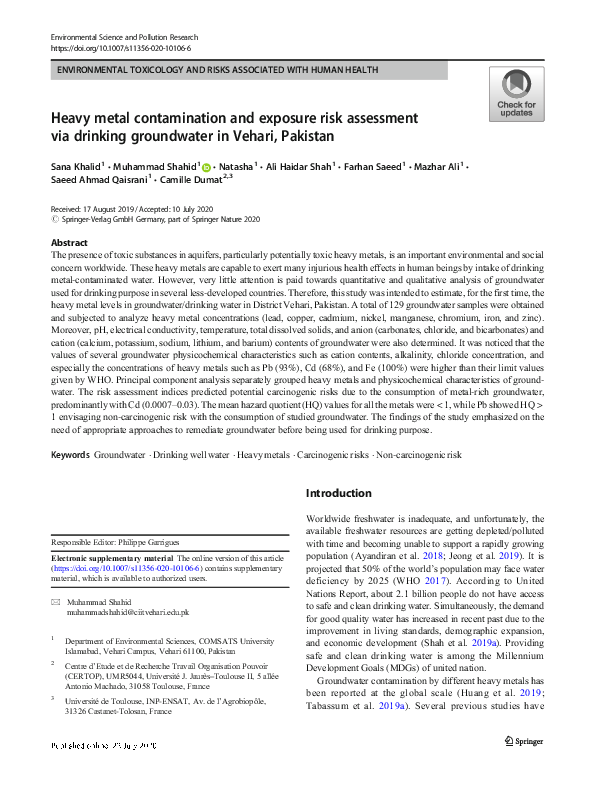 (PDF) Heavy metal contamination and exposure risk assessment via ...